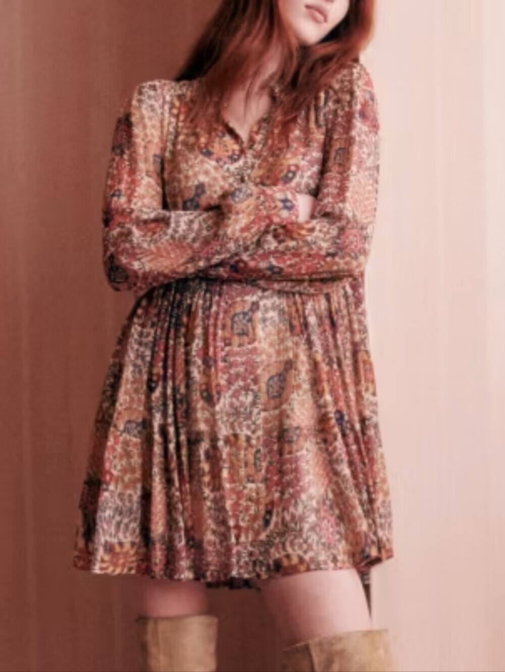 Sezane Hidaya Boho Babydoll Mini Dress In Pastel Forest